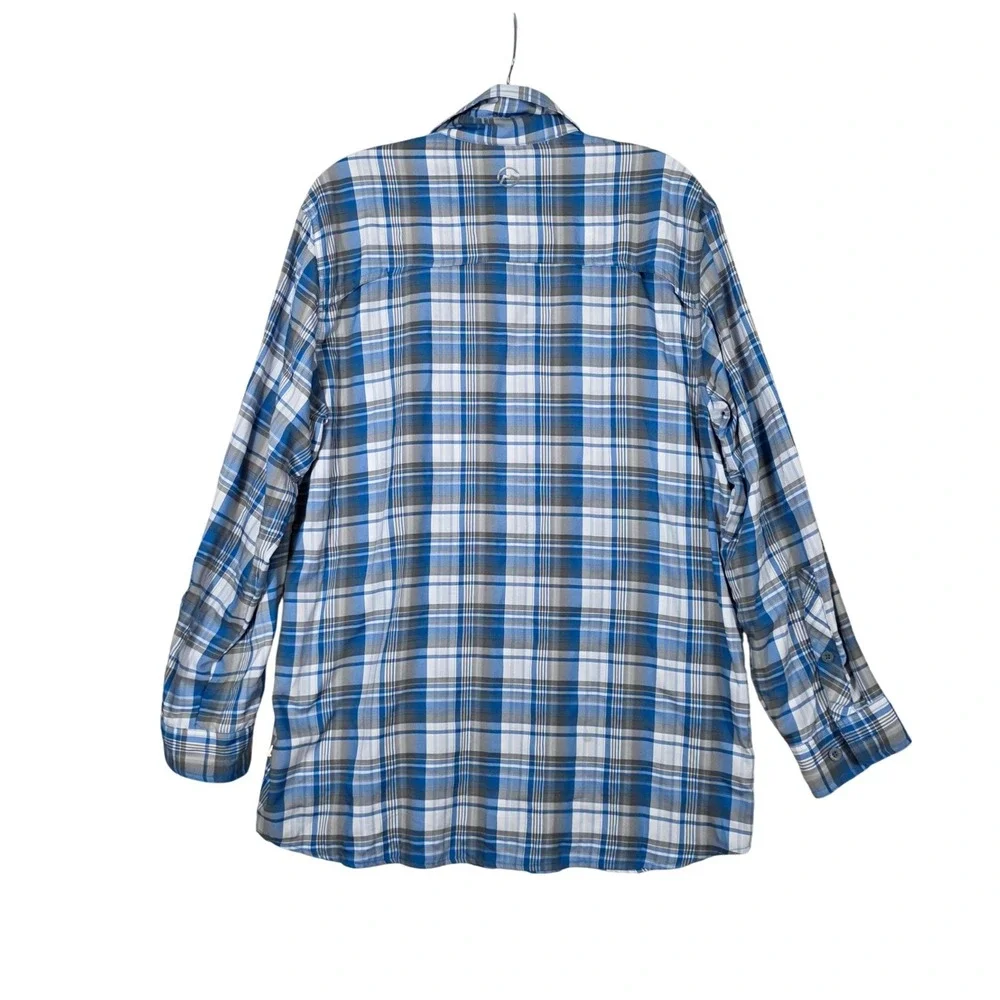 Magellan Outdoors Plaid Fishing Shirt Mens Medium Blue Performance Fish Gear